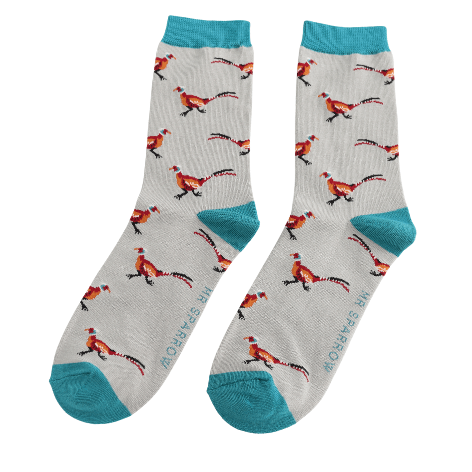 luscious scarves Socks Men's Mr Sparrow Bamboo Socks Pheasants Silver