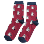 Load image into Gallery viewer, luscious scarves Socks Men&#39;s Mr Sparrow Bamboo Socks Racoons Dark Red
