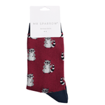 Load image into Gallery viewer, luscious scarves Socks Men&#39;s Mr Sparrow Bamboo Socks Racoons Dark Red
