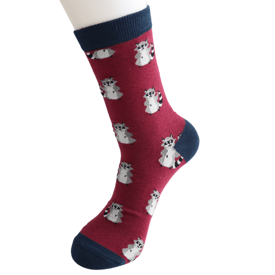 luscious scarves Socks Men's Mr Sparrow Bamboo Socks Racoons Dark Red