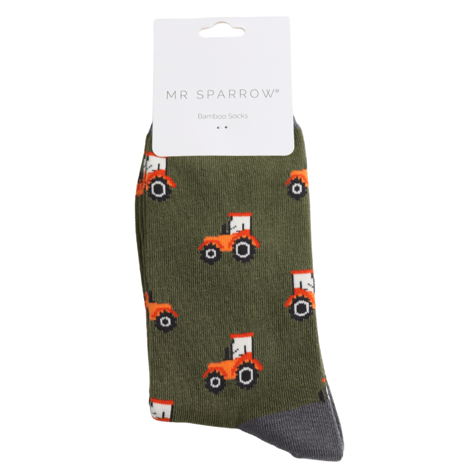 luscious scarves Socks Men's Mr Sparrow Bamboo Socks Tractor Design Olive Green