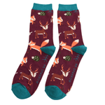 Load image into Gallery viewer, luscious scarves socks Men&#39;s Mr Sparrow Bamboo Socks Woodland Animals Design Aubergine
