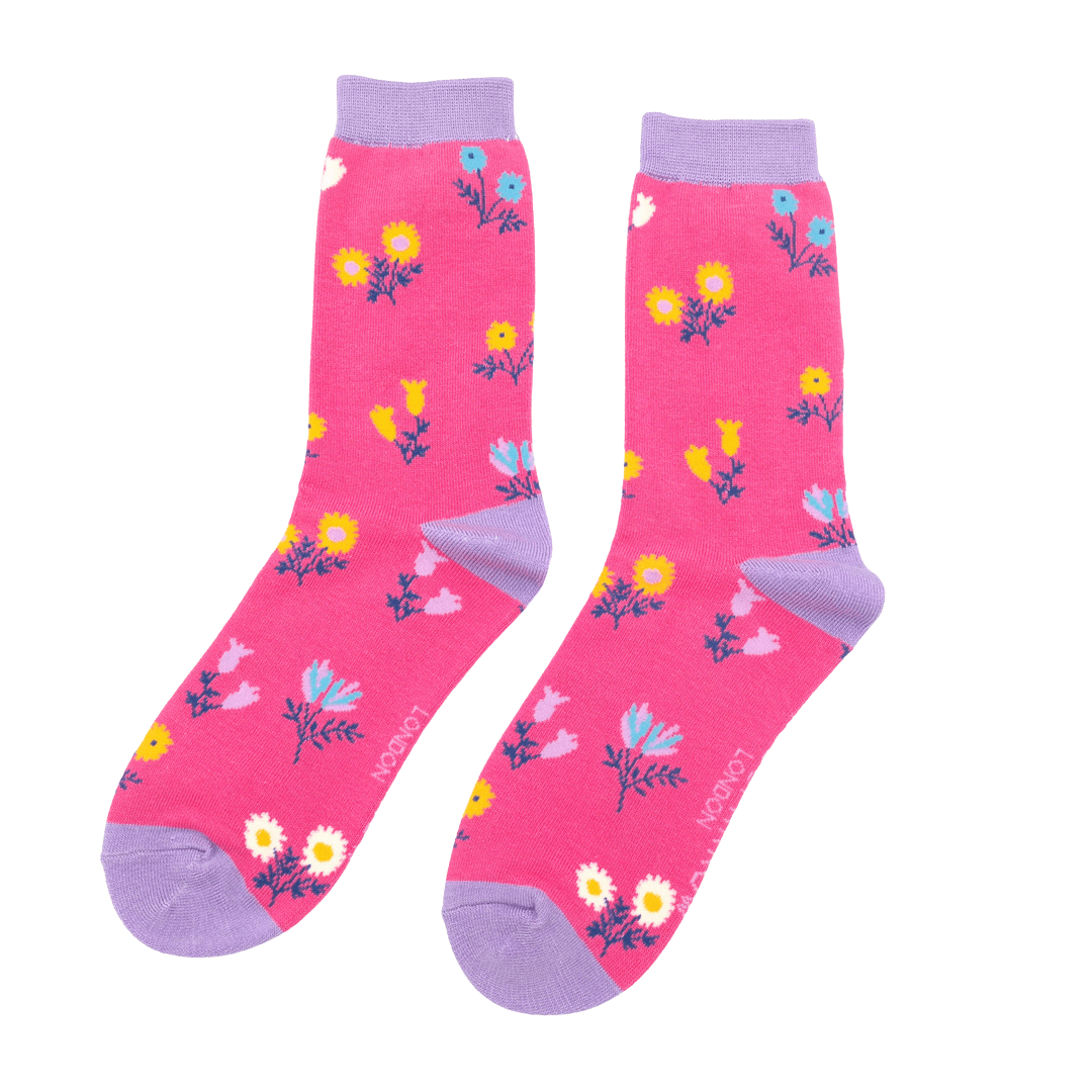 luscious scarves Socks Miss Sparrow Dainty Floral Bamboo Socks Hot Pink, Ladies
