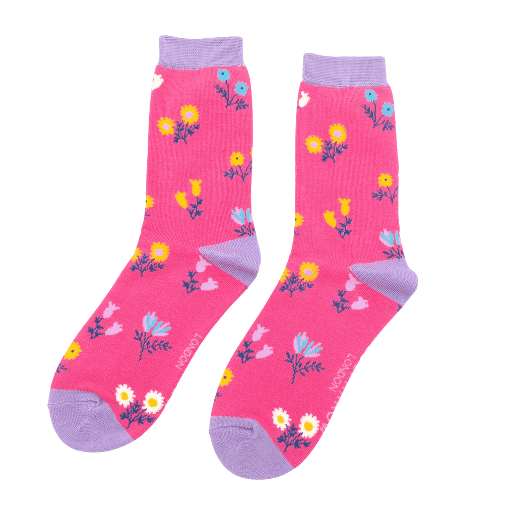 luscious scarves Socks Miss Sparrow Dainty Floral Bamboo Socks Hot Pink, Ladies