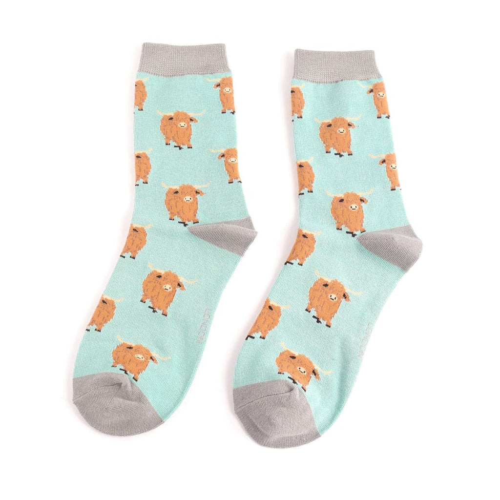 luscious scarves socks Miss Sparrow Highland Herd Bamboo Socks Duck Egg, Womens