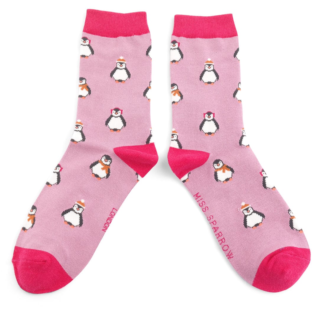 luscious scarves Socks Miss Sparrow Ladies' Bamboo Socks, Baby Penguins Design , Mauve