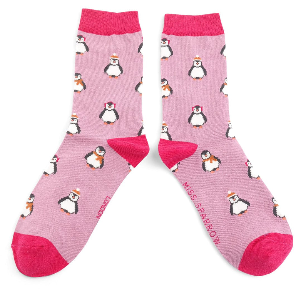 luscious scarves Socks Miss Sparrow Ladies' Bamboo Socks, Baby Penguins Design , Mauve