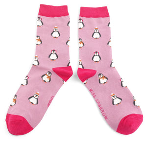 luscious scarves Socks Miss Sparrow Ladies' Bamboo Socks, Baby Penguins Design , Mauve