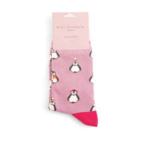 luscious scarves Socks Miss Sparrow Ladies' Bamboo Socks, Baby Penguins Design , Mauve