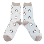 Load image into Gallery viewer, luscious scarves Socks Miss Sparrow Ladies&#39; Bamboo Socks, Baby Penguins Design , Pale Blue
