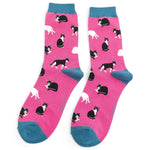 Load image into Gallery viewer, luscious scarves Socks Miss Sparrow Ladies&#39; Bamboo Socks, Black and White Cats Design , Hot Pink
