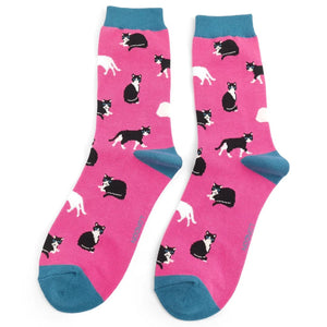 luscious scarves Socks Miss Sparrow Ladies' Bamboo Socks, Black and White Cats Design , Hot Pink