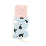 Load image into Gallery viewer, luscious scarves Socks Miss Sparrow Ladies&#39; Bamboo Socks, Black and White Cats Design , Pale Blue
