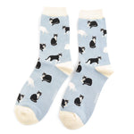 Load image into Gallery viewer, luscious scarves Socks Miss Sparrow Ladies&#39; Bamboo Socks, Black and White Cats Design , Pale Blue
