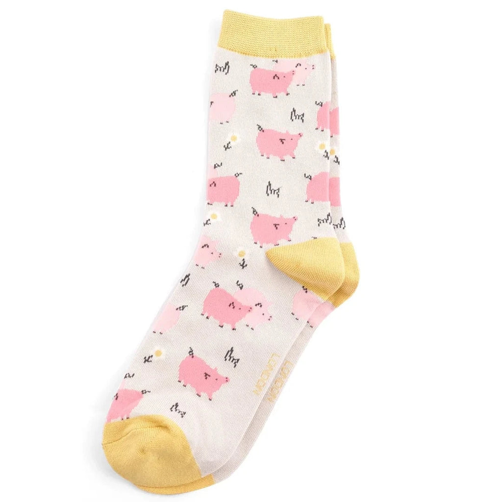 luscious scarves socks Miss Sparrow Pretty Pigs Silver Bamboo Socks , Ladies