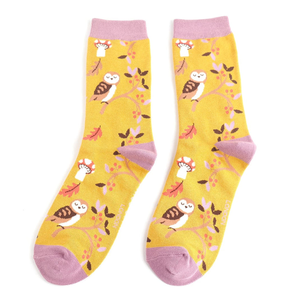 luscious scarves socks Miss Sparrow Woodland Yellow Bamboo Socks , Ladies