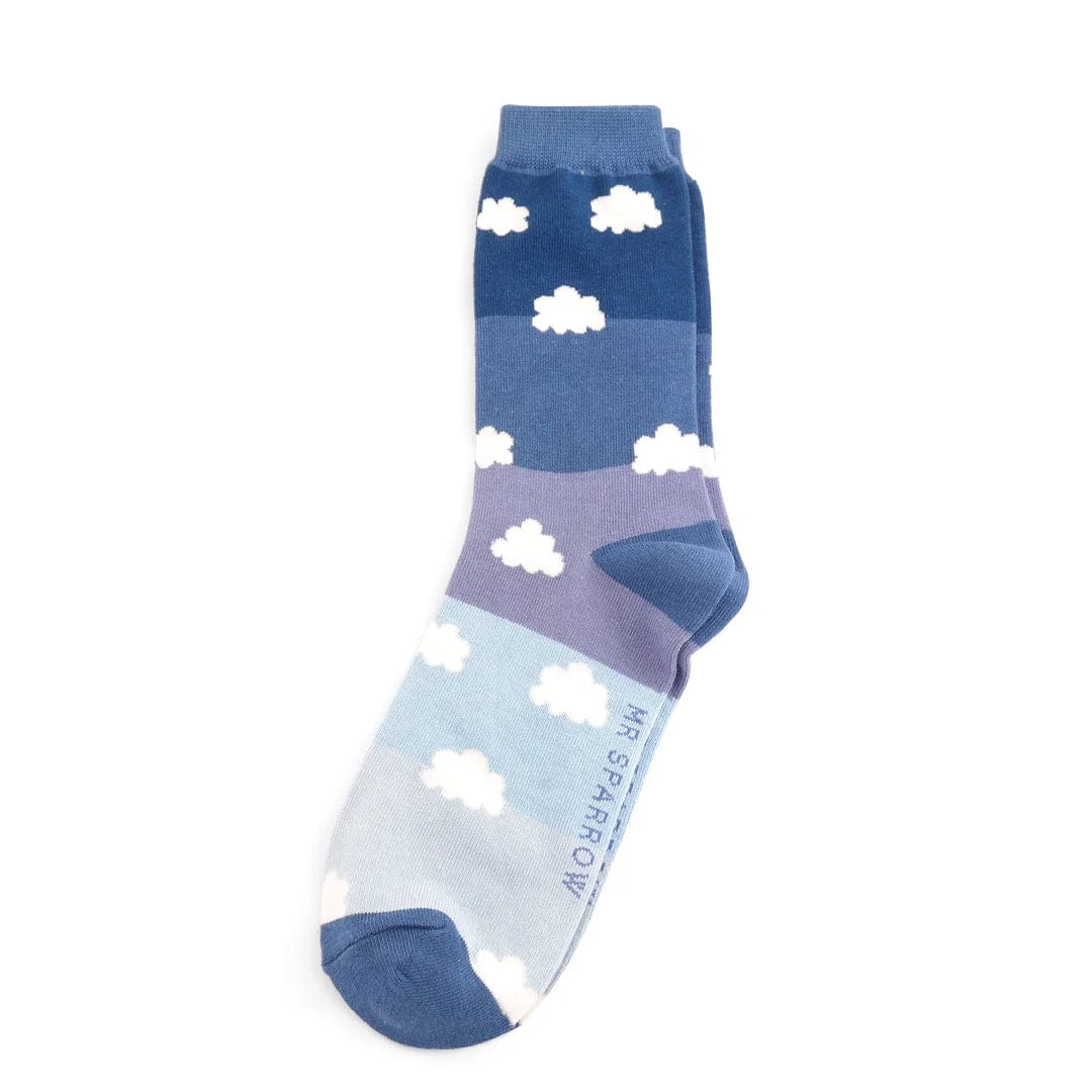 luscious scarves Socks Mr Sparrow Bamboo Socks , Men's Cloud's and Stripes Design ,  Blue