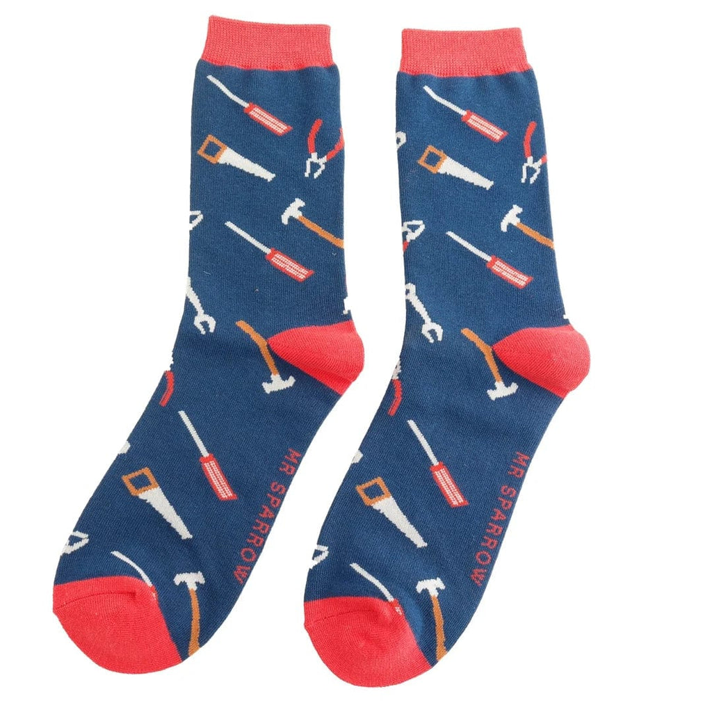 luscious scarves Socks Mr Sparrow Bamboo Socks , Men's Tools Design , Navy Blue