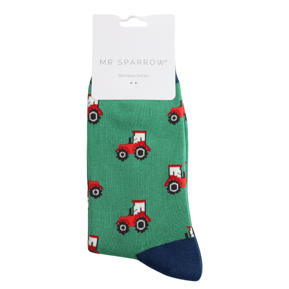 luscious scarves Socks Mr Sparrow Men's Bamboo Socks , Tractors Design , Green