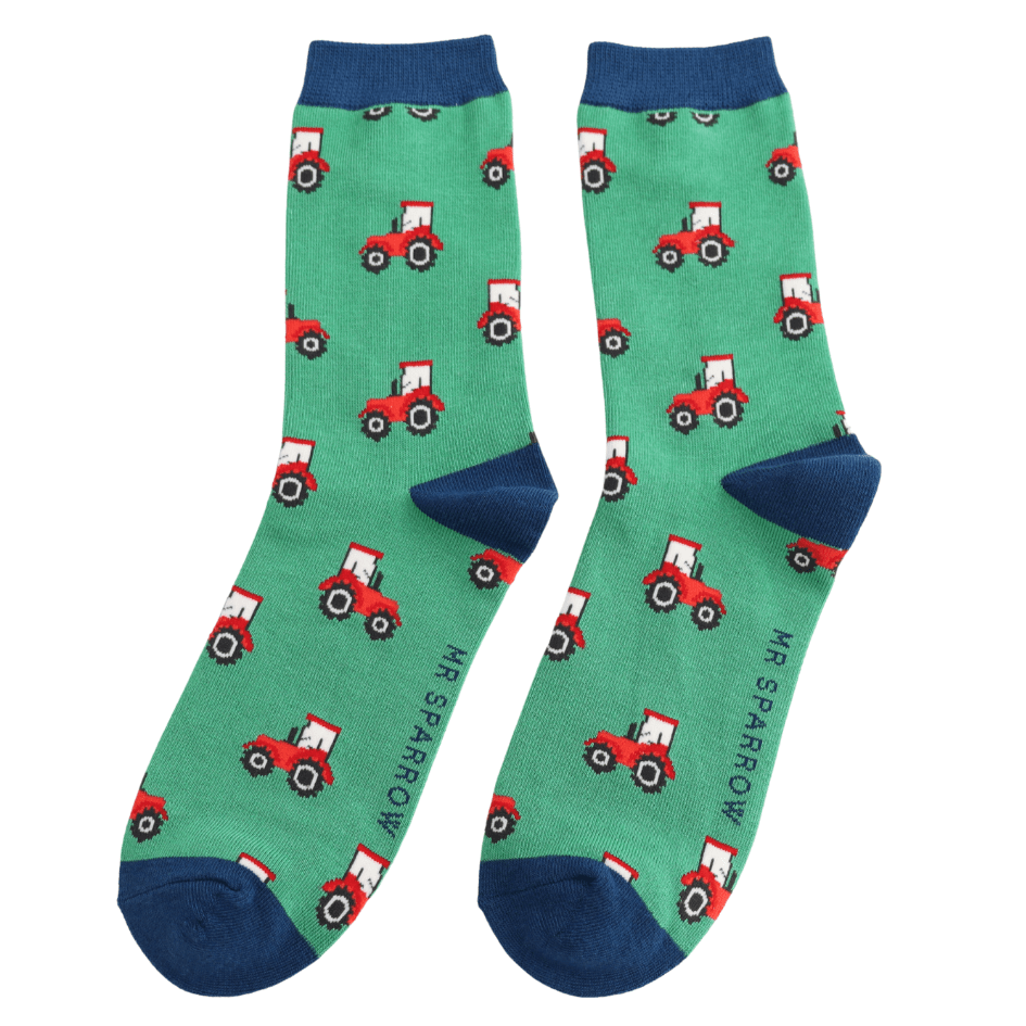 luscious scarves Socks Mr Sparrow Men's Bamboo Socks , Tractors Design , Green