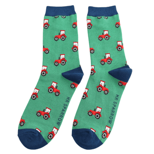 luscious scarves Socks Mr Sparrow Men's Bamboo Socks , Tractors Design , Green