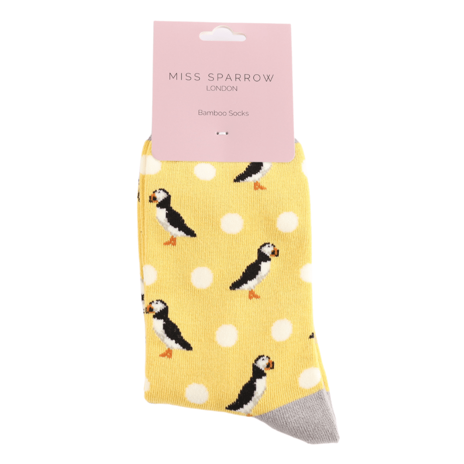 luscious scarves Socks Puffin and Spots Ladies Bamboo Socks, Miss Sparrow Yellow