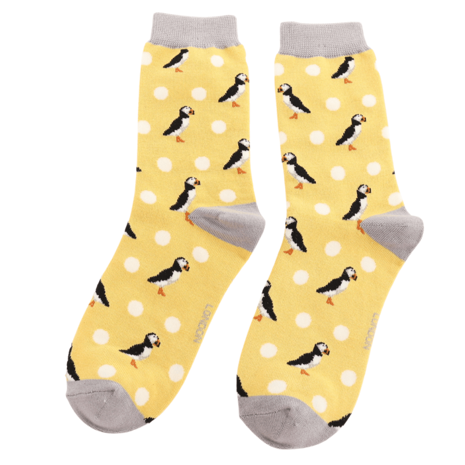 luscious scarves Socks Puffin and Spots Ladies Bamboo Socks, Miss Sparrow Yellow