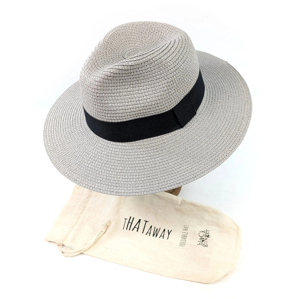 luscious scarves sun hats Black Ginger Rollable Dove Grey Panama Foldable Hat (Black Band) (57cm)