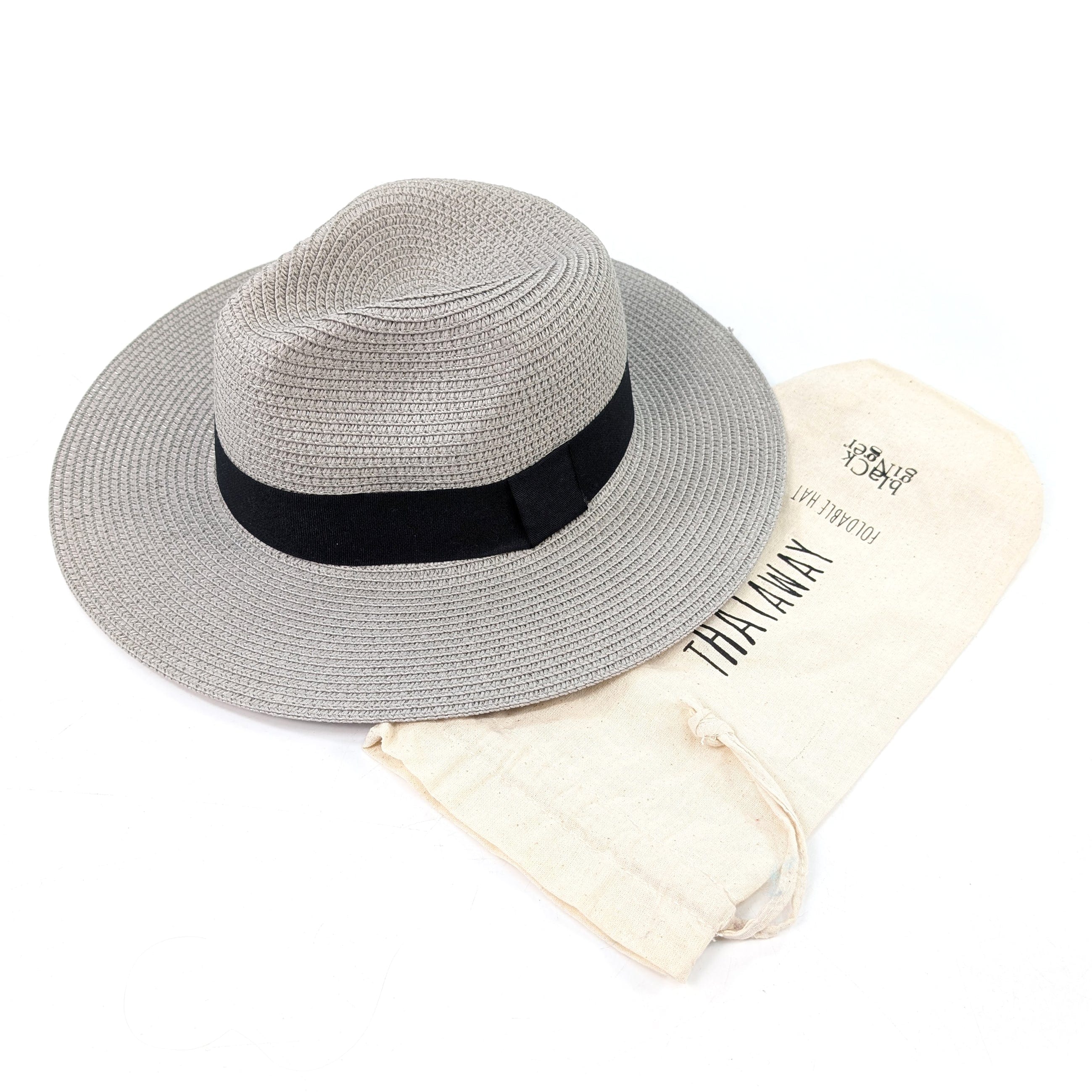 luscious scarves sun hats Black Ginger Rollable Dove Grey Panama Foldable Hat (Black Band) (57cm)