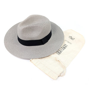 luscious scarves sun hats Black Ginger Rollable Dove Grey Panama Foldable Hat (Black Band) (57cm)