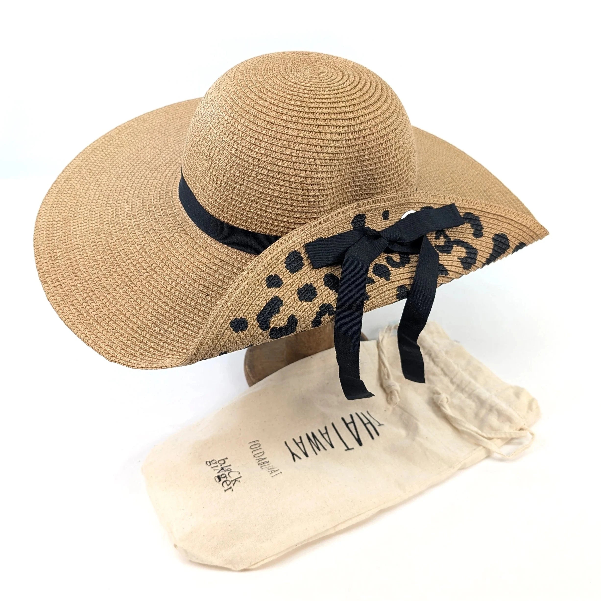 luscious scarves sun hats Black Ginger Rollable, Fold Up Animal Print Foldable Hat (57cm)- Dark Natural