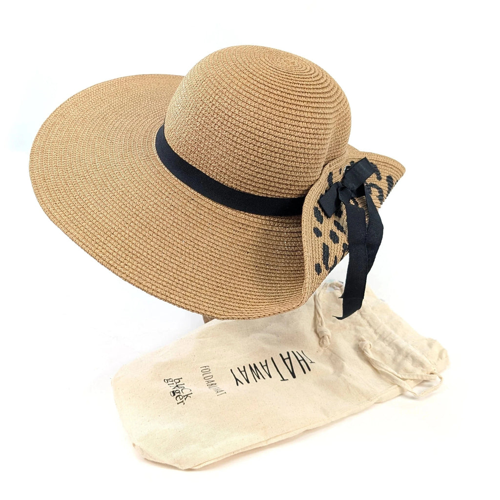 luscious scarves sun hats Black Ginger Rollable, Fold Up Animal Print Foldable Hat (57cm)- Dark Natural