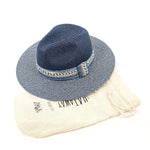 Load image into Gallery viewer, luscious scarves sun hats Black Ginger Rollable Jewelled Band Panama Foldable Hat (57cm) - Navy Blue

