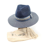 Load image into Gallery viewer, luscious scarves sun hats Black Ginger Rollable Jewelled Band Panama Foldable Hat (57cm) - Navy Blue

