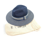 Load image into Gallery viewer, luscious scarves sun hats Black Ginger Rollable Jewelled Band Panama Foldable Hat (57cm) - Navy Blue
