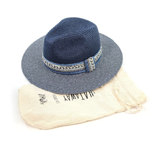 luscious scarves sun hats Black Ginger Rollable Jewelled Band Panama Foldable Hat (57cm) - Navy Blue