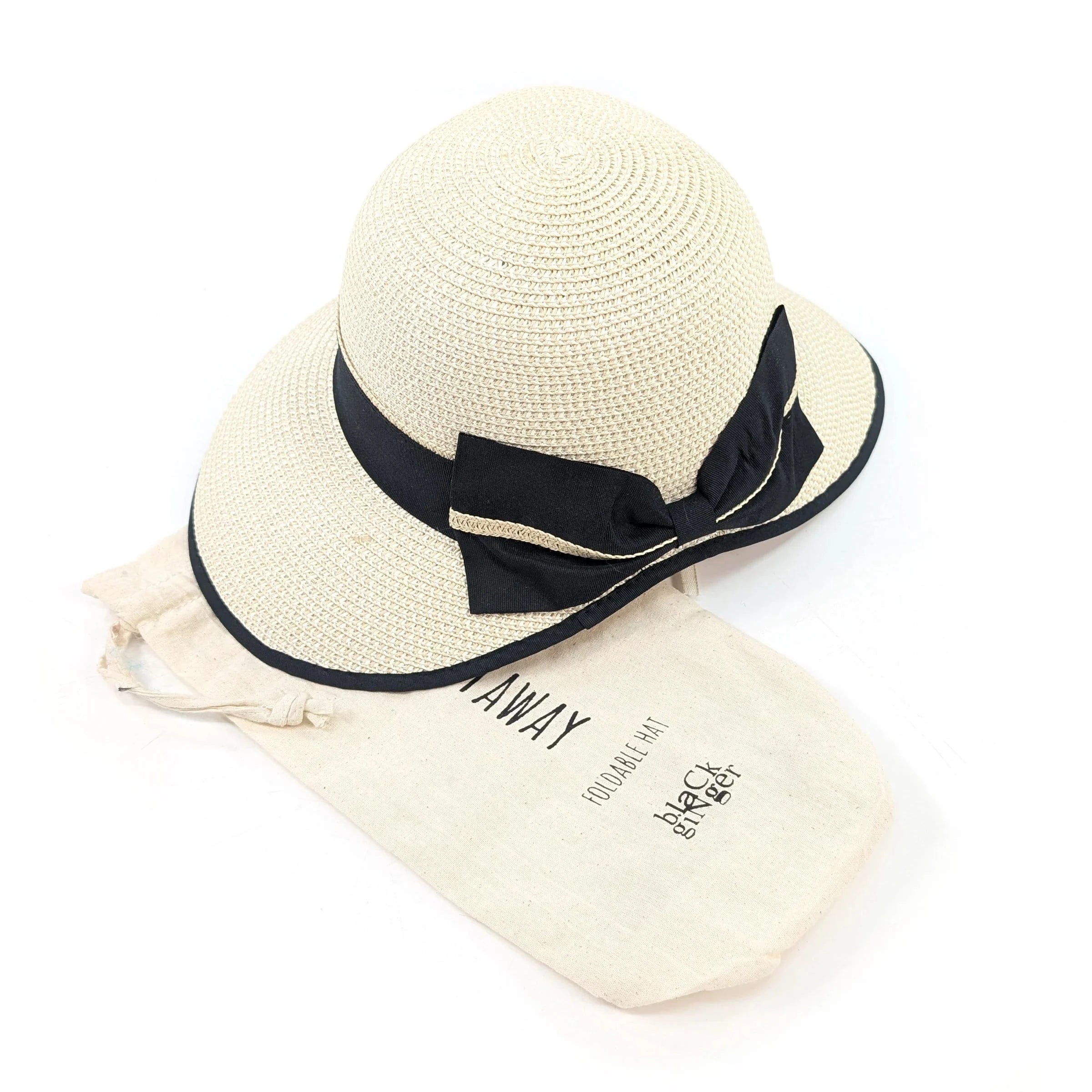 luscious scarves sun hats Black Ginger Rollable Open Back Bow Foldable Hat (57cm) - Natural Cream