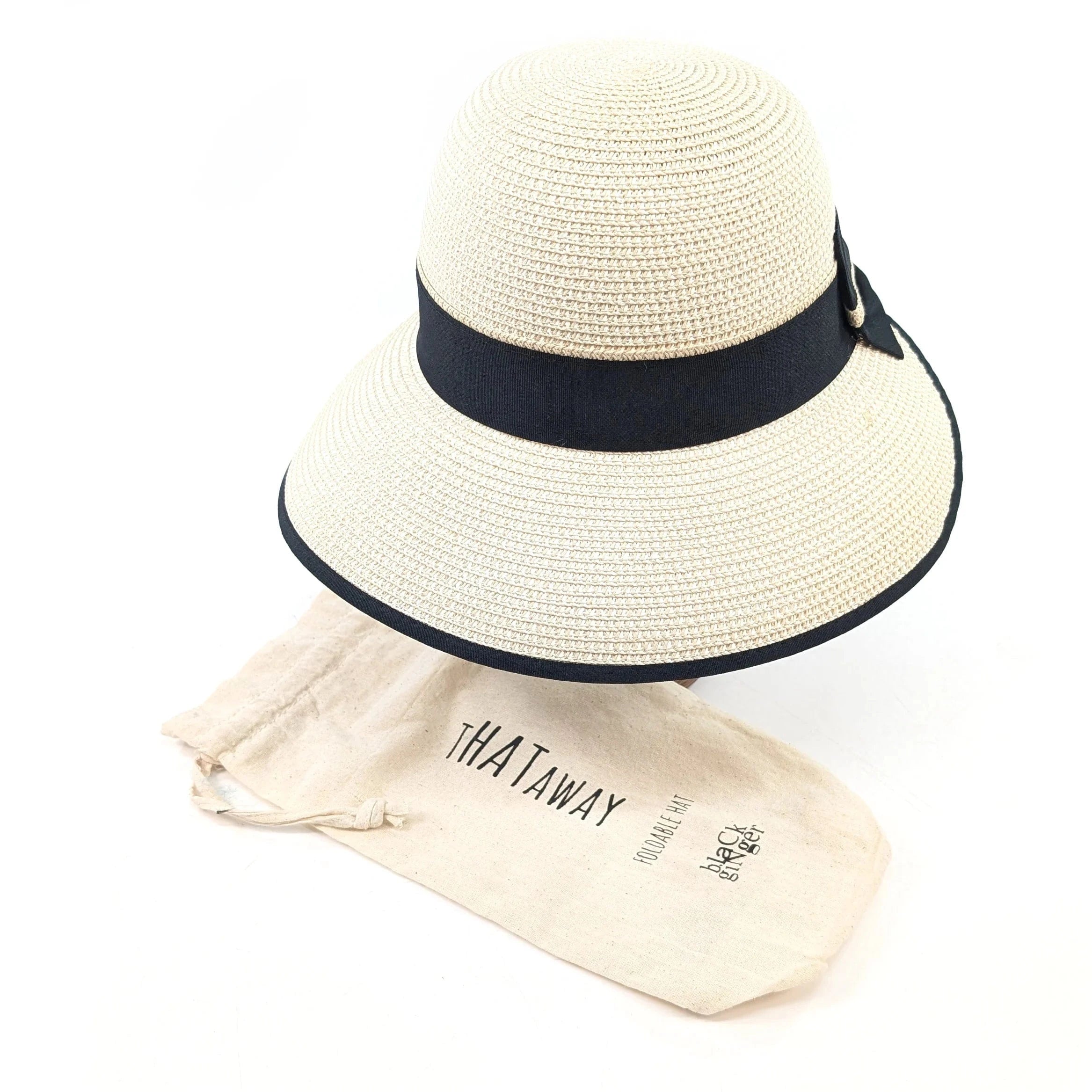 luscious scarves sun hats Black Ginger Rollable Open Back Bow Foldable Hat (57cm) - Natural Cream