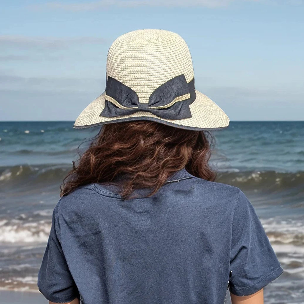 luscious scarves sun hats Black Ginger Rollable Open Back Bow Foldable Hat (57cm) - Natural Cream