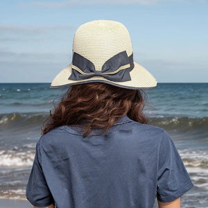 luscious scarves sun hats Black Ginger Rollable Open Back Bow Foldable Hat (57cm) - Natural Cream