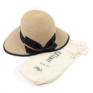 luscious scarves sun hats Black Ginger Rollable, Packable Open Back Bow Foldable Hat (57cm) - Dark Natural