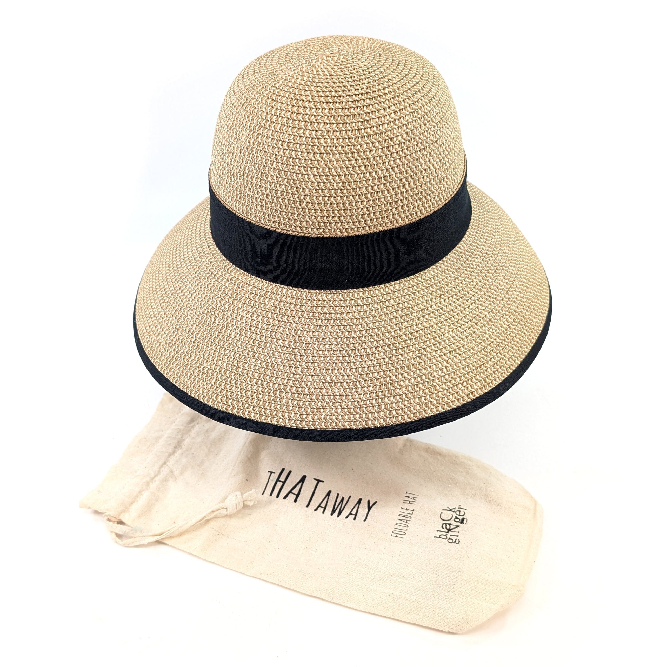 luscious scarves sun hats Black Ginger Rollable, Packable Open Back Bow Foldable Hat (57cm) - Dark Natural
