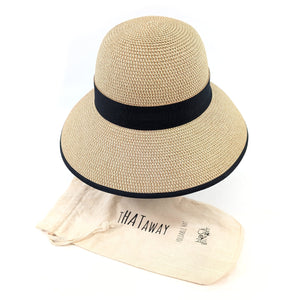 luscious scarves sun hats Black Ginger Rollable, Packable Open Back Bow Foldable Hat (57cm) - Dark Natural