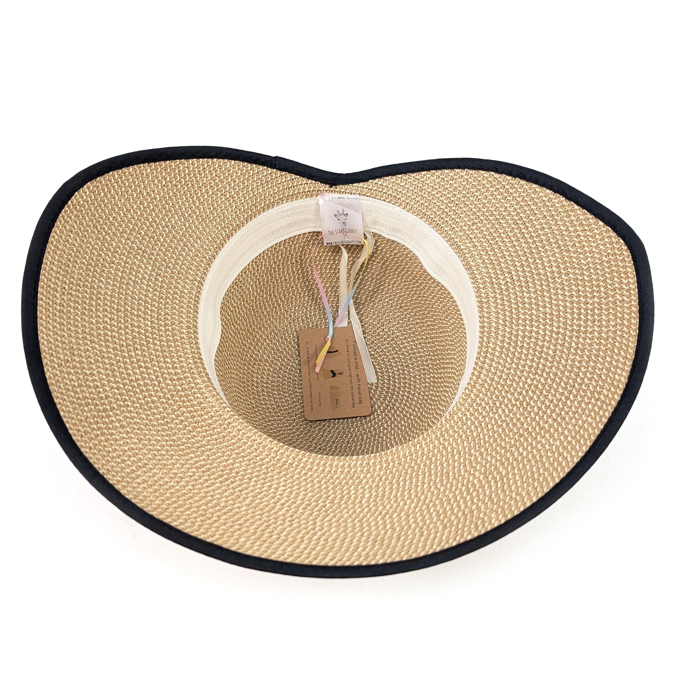 luscious scarves sun hats Black Ginger Rollable, Packable Open Back Bow Foldable Hat (57cm) - Dark Natural