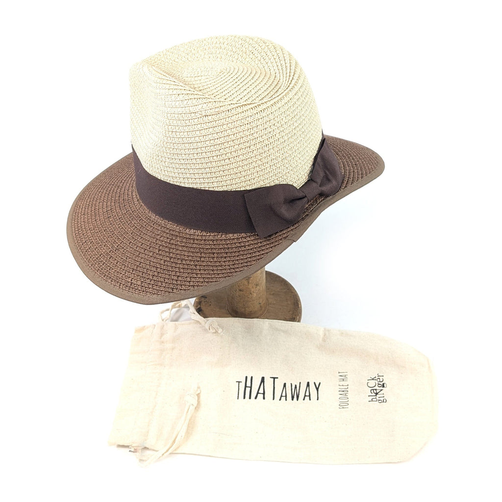 luscious scarves sun hats Black Ginger Rollable, Packable Open Back Panama Foldable Hat (57cm) - Natural/Chocolate