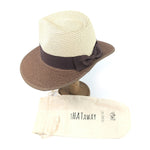 Load image into Gallery viewer, luscious scarves sun hats Black Ginger Rollable, Packable Open Back Panama Foldable Hat (57cm) - Natural/Chocolate
