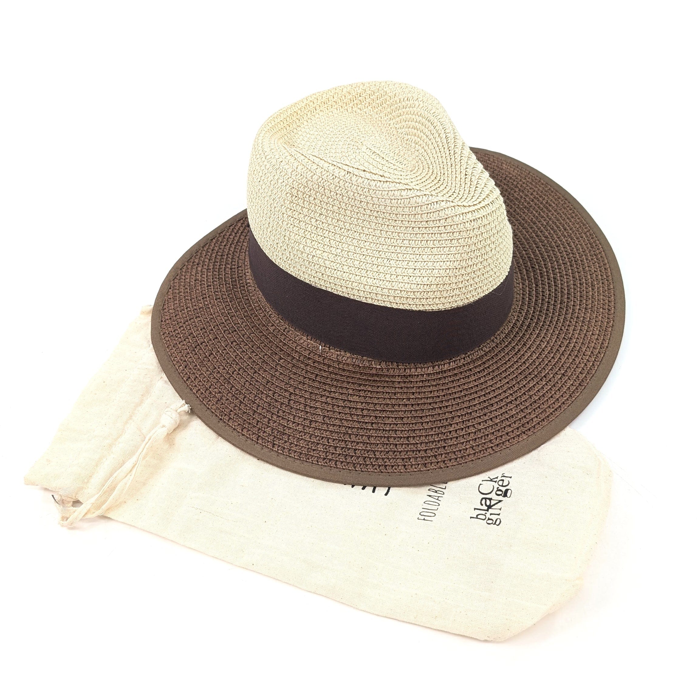 luscious scarves sun hats Black Ginger Rollable, Packable Open Back Panama Foldable Hat (57cm) - Natural/Chocolate