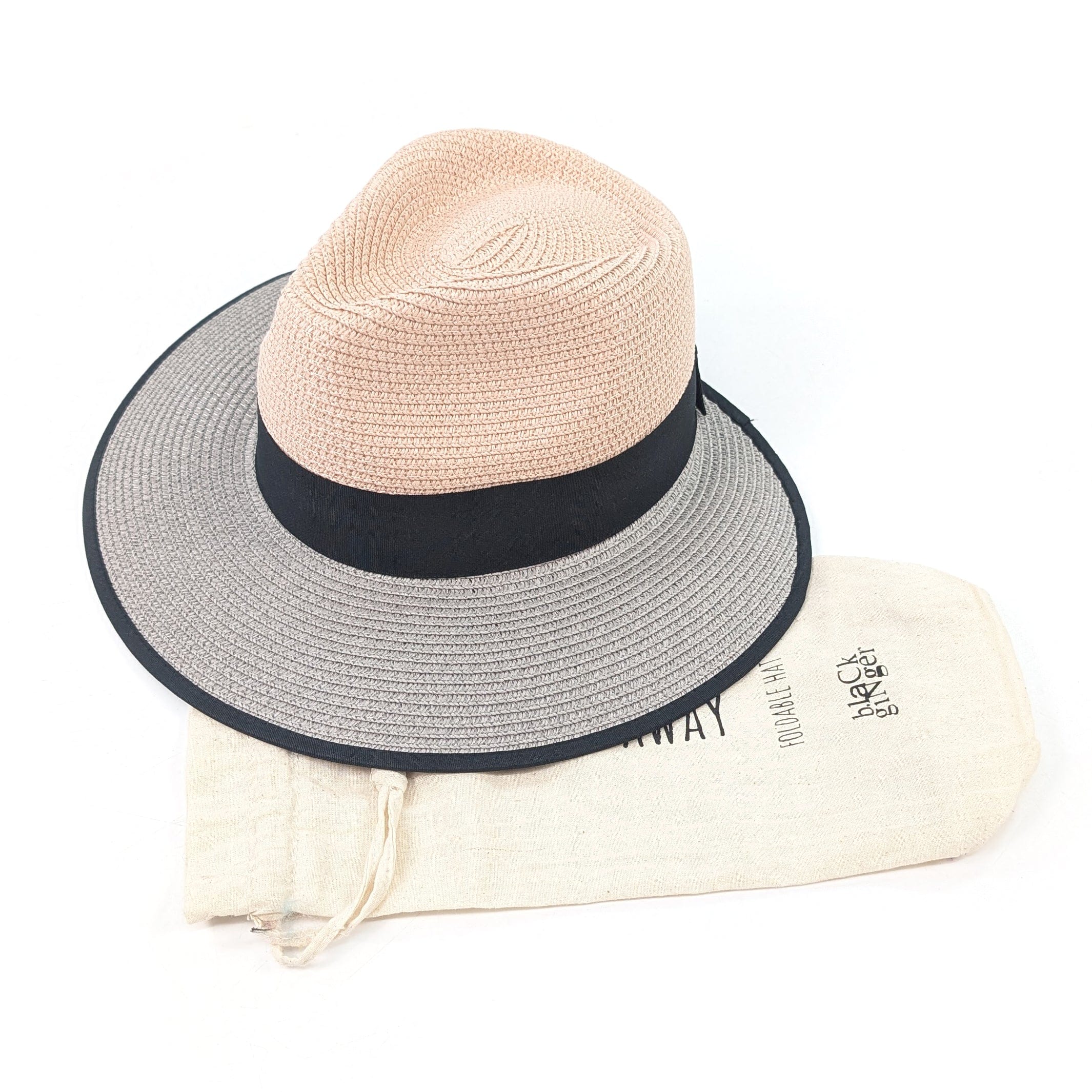 luscious scarves sun hats Black Ginger Rollable, Packable Open Back Panama Foldable Hat (57cm) - Pink/Grey
