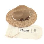 Load image into Gallery viewer, luscious scarves sun hats Black Ginger Rollable, Packable Plaited Brim Panama Foldable Hat (57cm) -Dark Natural with a Side Buckle Decoration .
