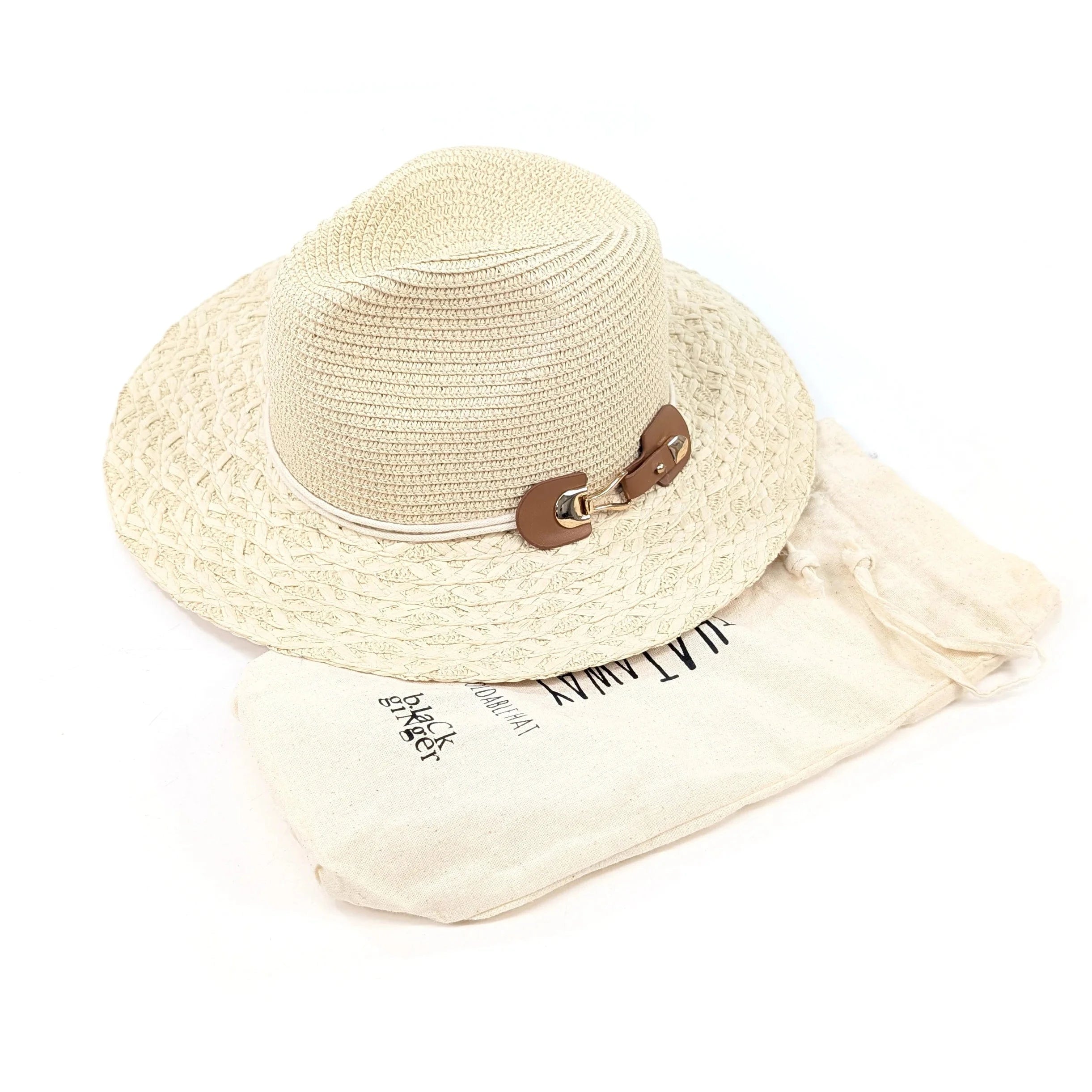 luscious scarves sun hats Black Ginger Rollable, Packable Plaited Brim Panama Foldable Hat (57cm) -Natural Cream with a Side Buckle decoration .
